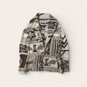 Vtg Ralph Lauren Cowichan Southwestern Cardigan Sweater Aztec Hand Knit Sz M